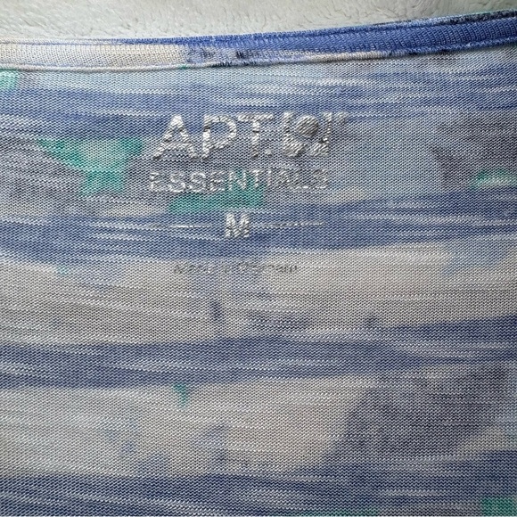 4/25$ Apt No 9 Blouse Short Sleeve Top With Swoop Neck Blue and White Medium - Picture 3 of 6